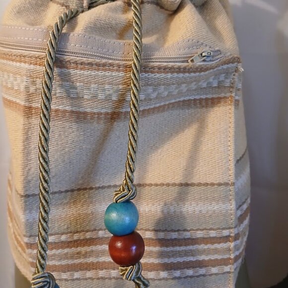 New Southwestern Cowgirl Bucket Tote Backpack Aztec Stripe Sage Tan Drawstring main image 7